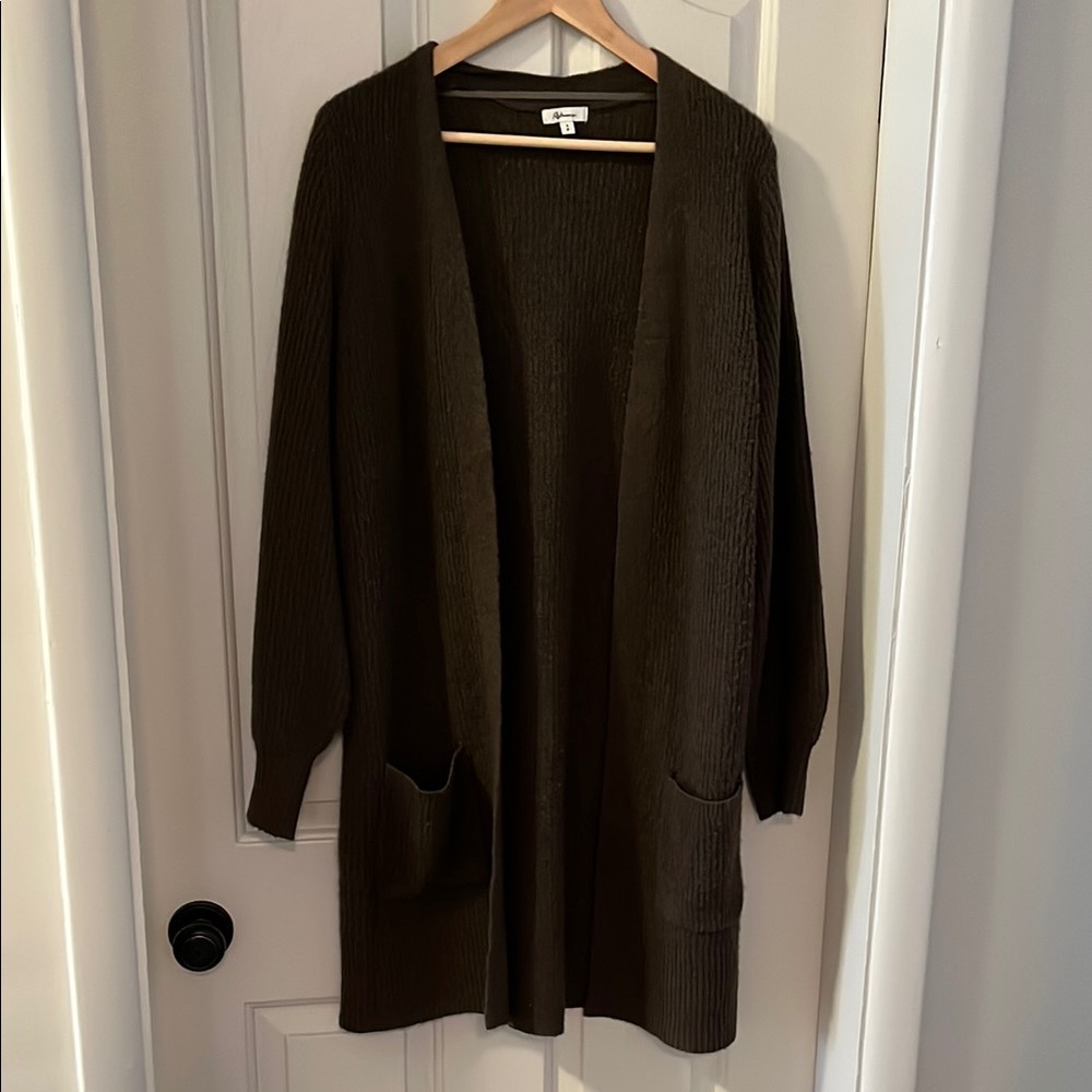 Brown Open-Front Cardigan Sweater Relaxed Fit